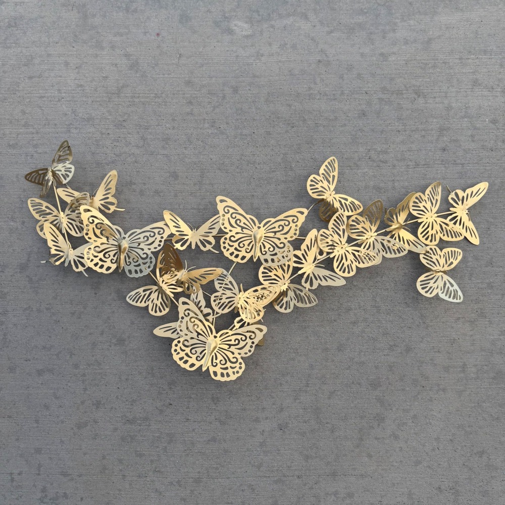 Vintage Style Gold Metal Butterfly Swarm Wall Art Filigree Sculpture Decor